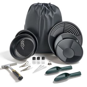Gold Panning Kit, 10 in and 14 in Pans, 19 PCS Portable Prospecting Equipment Kit with Classifier Sieves, Sand Magnet, Rock Pick, Scoops, Backpack, an