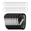 10 PCS Black Carabiner, Caribeaner Clip, Spring Snap Hook for Keychain Clip, 3.07" Aluminum Alloy D Ring Shape Carabeaner with 20 PCS Keyring, Multipu