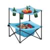 Folding Camping Table, Portable Outdoor Lightweight Picnic Table, 600D Oxford Fabric Waterproof Canvas Travel Beach Tables, with 4 Cup Holders, Carry